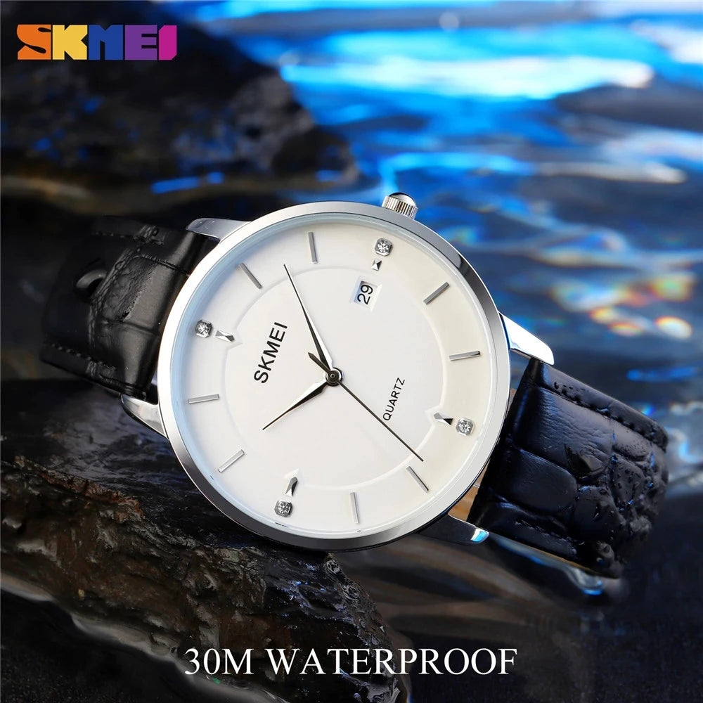 SKMEI 1801 Classic original Men Quartz Watch Hot Sell PU Leather Strap Waterproof Watch Vintage Minimalist Business Watch Set