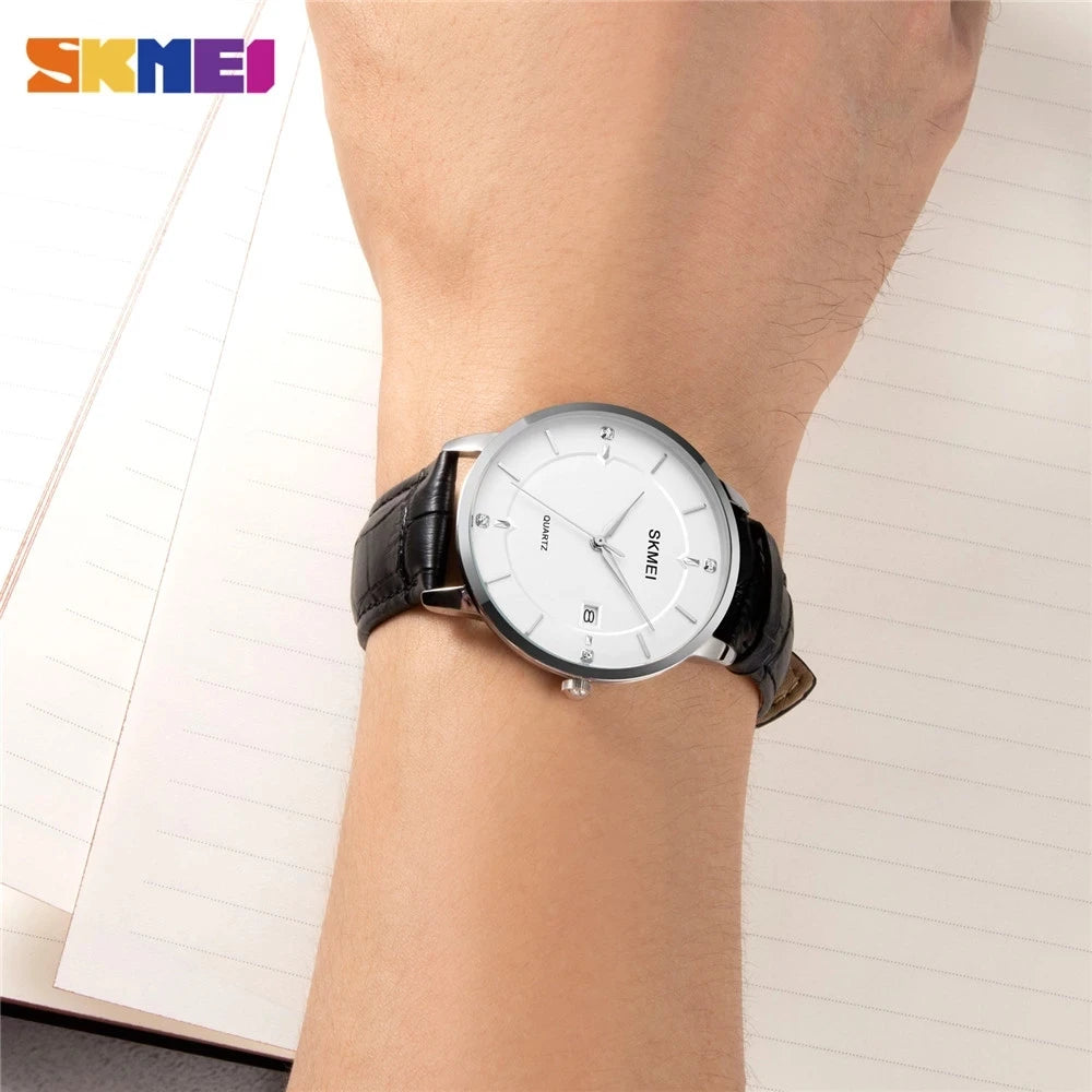 SKMEI 1801 Classic original Men Quartz Watch Hot Sell PU Leather Strap Waterproof Watch Vintage Minimalist Business Watch Set