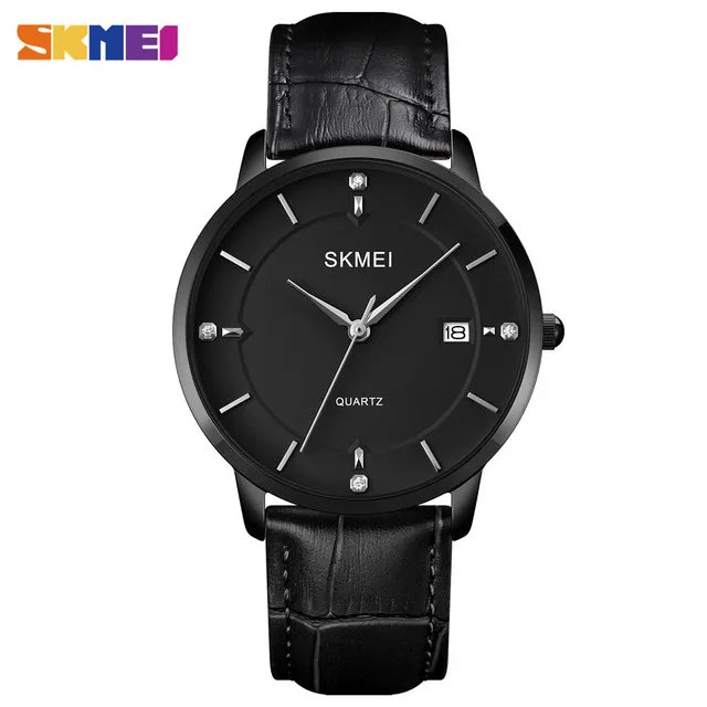 SKMEI 1801 Classic original Men Quartz Watch Hot Sell PU Leather Strap Waterproof Watch Vintage Minimalist Business Watch Set