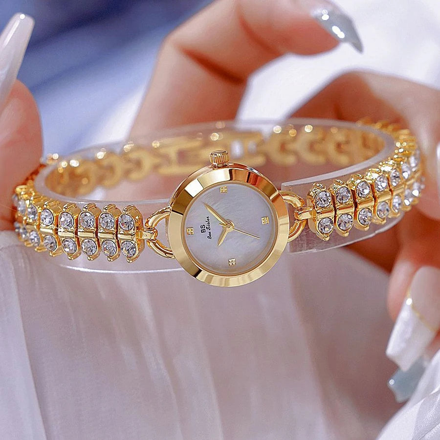 Bee Sister Watch Luxury Gold Small Chain Quartz Watches for Woman Hand Clock With Diamonds