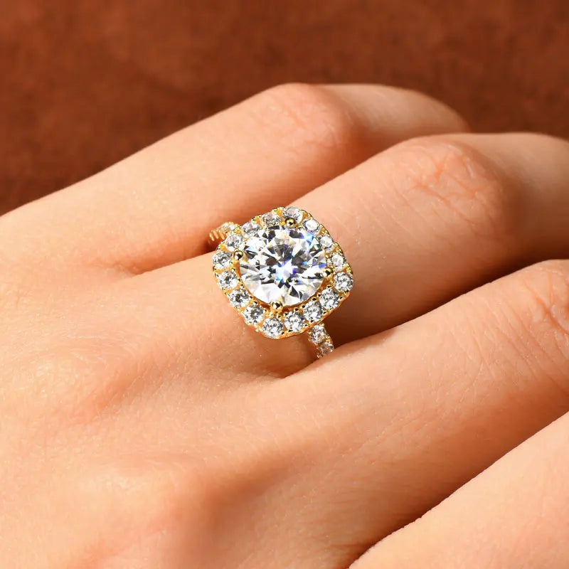 OXTAO Brilliant Moissanite Halo Ring 8mm 2ct D VVS1 Engagement Wedding Finger Rings 14K Gold Filled  for Women with Certified