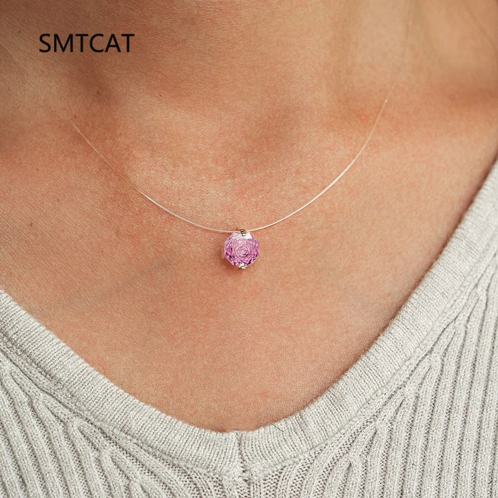 Moissanite Necklace 1-2ct Pear/Marquise/Round Brilliant Cut Diamond Fishing Line S925 Silver Pendant Necklace for Woman Gift