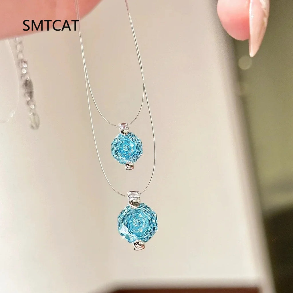 Moissanite Necklace 1-2ct Pear/Marquise/Round Brilliant Cut Diamond Fishing Line S925 Silver Pendant Necklace for Woman Gift