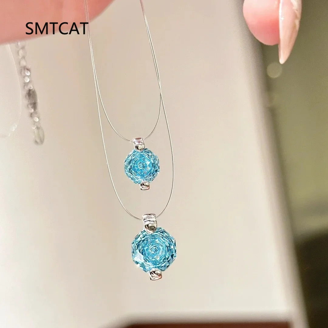 Moissanite Necklace 1-2ct Pear/Marquise/Round Brilliant Cut Diamond Fishing Line S925 Silver Pendant Necklace for Woman Gift