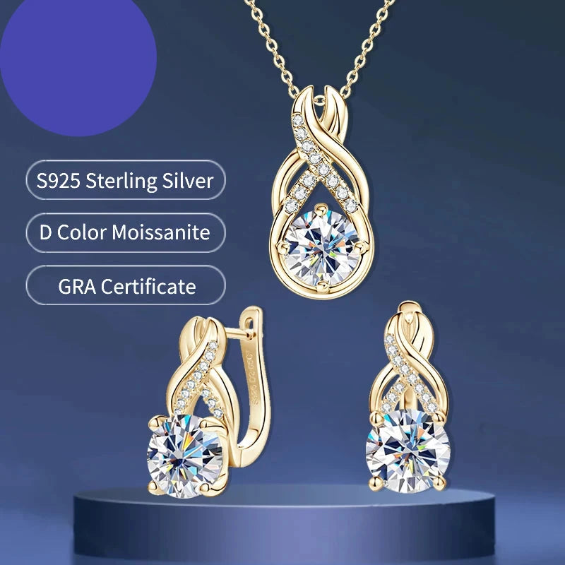 IOGOU Luxury 6.0CTW 8MM VVS1 Moissanite Jewelry Set 925 Silver Infinity Pendant Necklace Drop Hoop Earrings Sets for Women Gifts