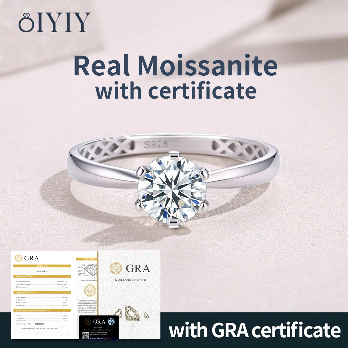 OIYIY Moissanite Ring for Women 925 Sterling Silver D VVS1 GRA Certified Lab Grown Diamond Wedding Engagement Ring
