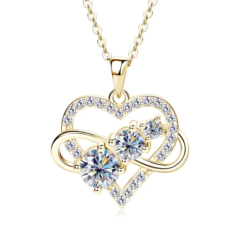 RAPRGOLD Certified Moissanite Infinite Love Heart Pendant Necklace Real S925 Sterling Silver for Women Fine Jewelry Gifts Cadena