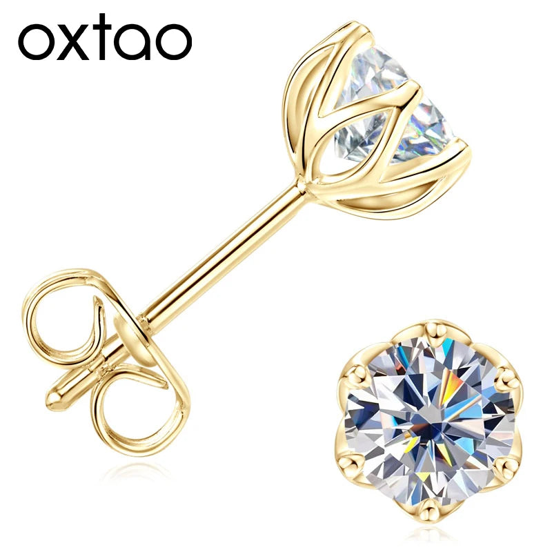 OXTAO Certified Moissanite Circular Stud Earrings for Women Girl 14K Gold Filled Flower Piercing Earring Fine Jewelry 5mm/6.5mm D Color VVS1 Lab Created Diamond Gift Birthday Party Gift