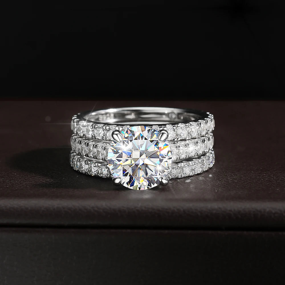 KNOBSPIN D VVS1 Moissanite Rings for women Sparkling Diamond Bridal Sets with GRA s925 Sterling Sliver Plated 18k Eternity Band