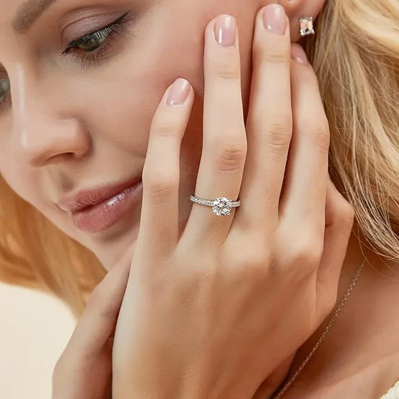 Lnngy Certified 8mm 2ct Moissanite Solitaire Ring 14K Gold Filled Engagement Rings For Women Wedding Party Jewelry Gift