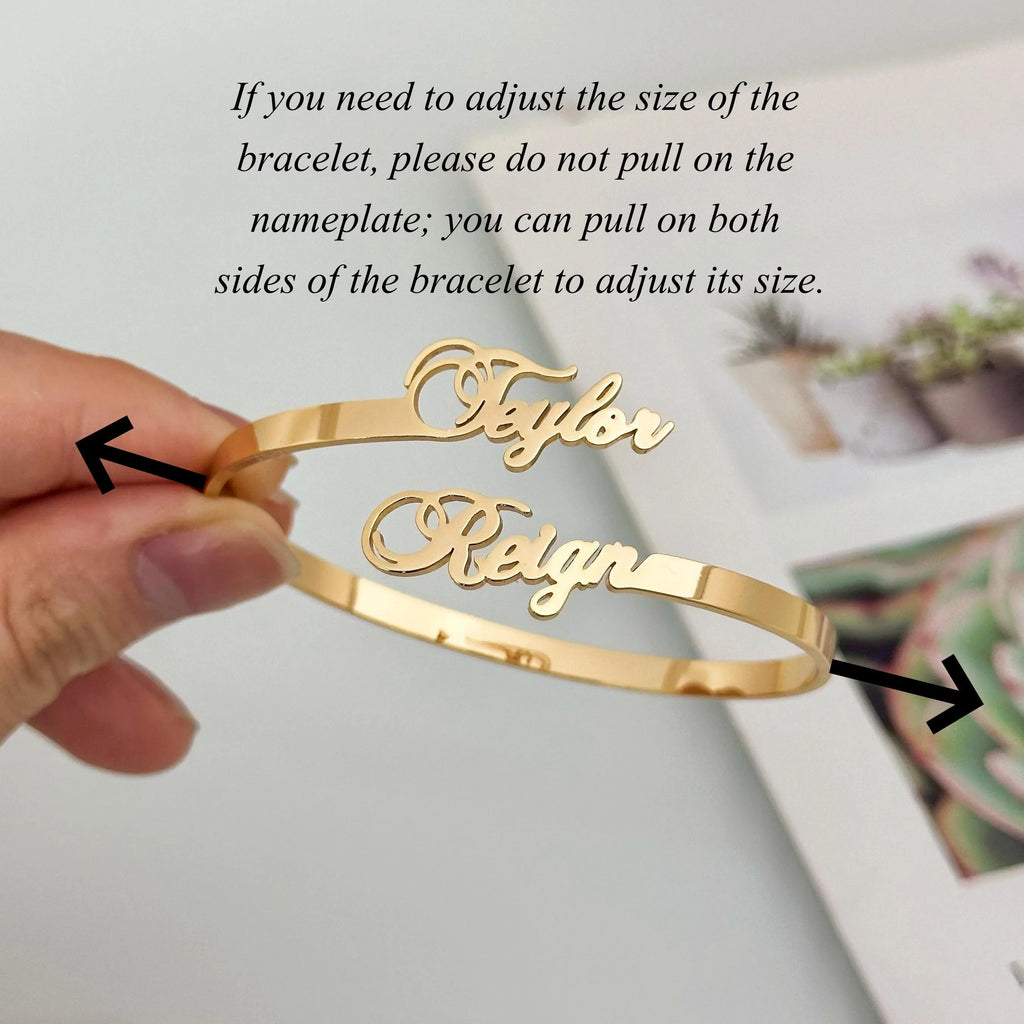Dainty 18K Gold Plated Custom Name Bangle Bracelet Custom Name Bracelet Personalized Stainless Steel Jewelry Gift for Women