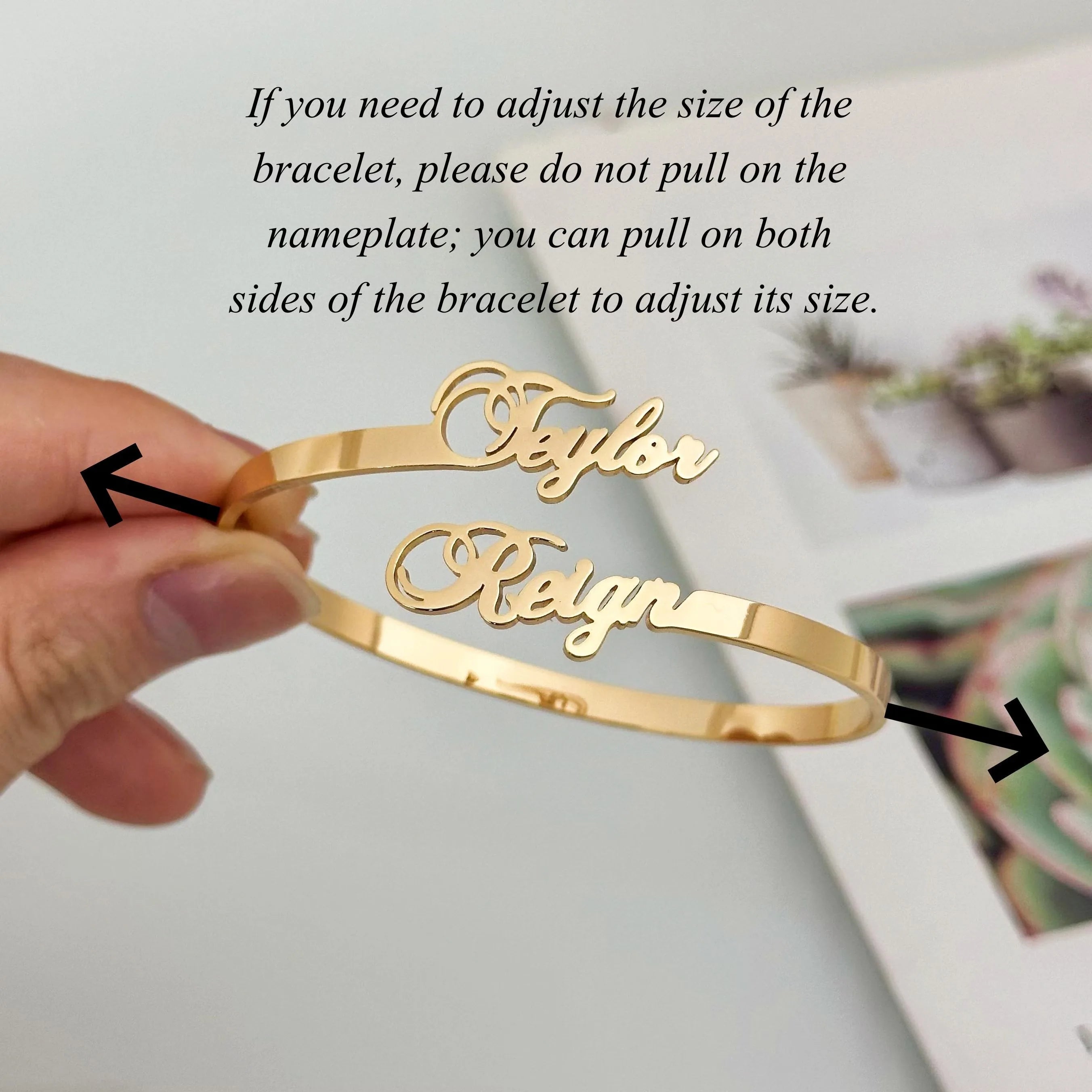 Dainty 18K Gold Plated Custom Name Bangle Bracelet Custom Name Bracelet Personalized Stainless Steel Jewelry Gift for Women