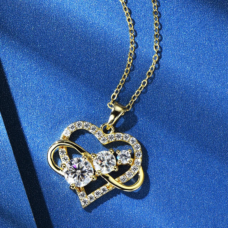 RAPRGOLD Certified Moissanite Infinite Love Heart Pendant Necklace Real S925 Sterling Silver for Women Fine Jewelry Gifts Cadena