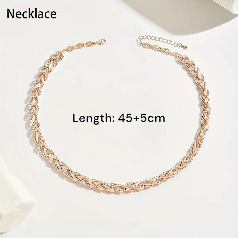 2PCS Elegant Design Glass Rhinestone Chain Fish Tail Necklace with Matching Bracelet for Women Luxury Jewelry Set Fashion Style
