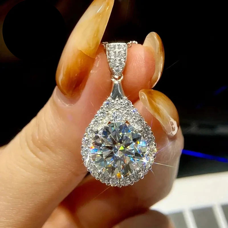 OXTAO 18K White Gold Moissanite Water Drop Necklace Pendant Female Jewelry Certified 925 Sterling Silver Anniversary Gift
