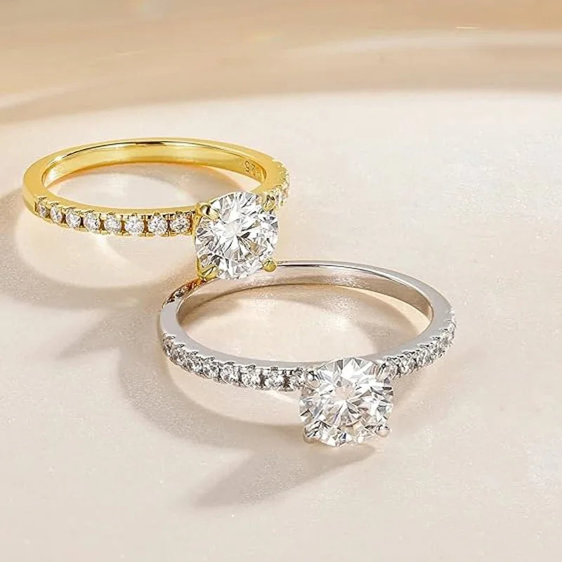 Lnngy Certified 8mm 2ct Moissanite Solitaire Ring 14K Gold Filled Engagement Rings For Women Wedding Party Jewelry Gift
