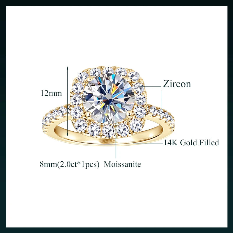OXTAO Brilliant Moissanite Halo Ring 8mm 2ct D VVS1 Engagement Wedding Finger Rings 14K Gold Filled  for Women with Certified