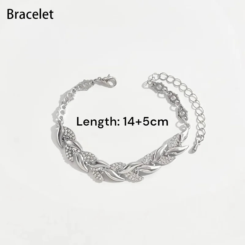 2PCS Elegant Design Glass Rhinestone Chain Fish Tail Necklace with Matching Bracelet for Women Luxury Jewelry Set Fashion Style