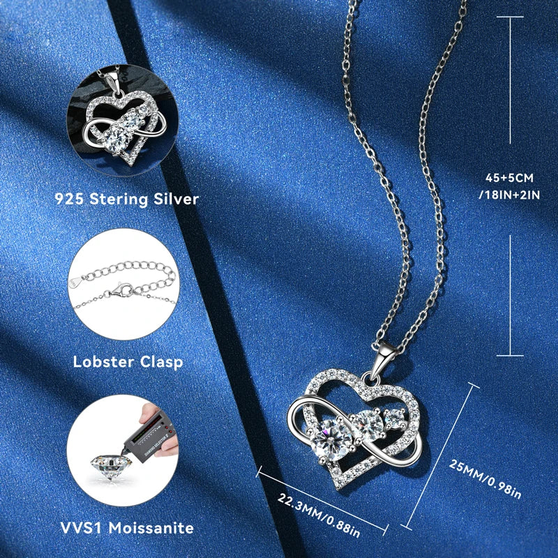 RAPRGOLD Certified Moissanite Infinite Love Heart Pendant Necklace Real S925 Sterling Silver for Women Fine Jewelry Gifts Cadena