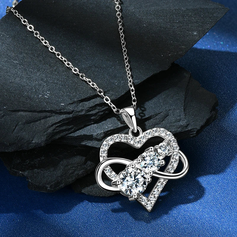 RAPRGOLD Certified Moissanite Infinite Love Heart Pendant Necklace Real S925 Sterling Silver for Women Fine Jewelry Gifts Cadena