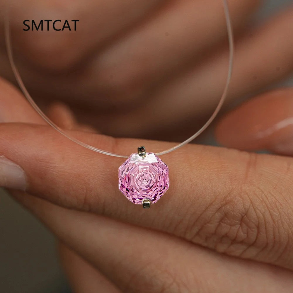 Moissanite Necklace 1-2ct Pear/Marquise/Round Brilliant Cut Diamond Fishing Line S925 Silver Pendant Necklace for Woman Gift