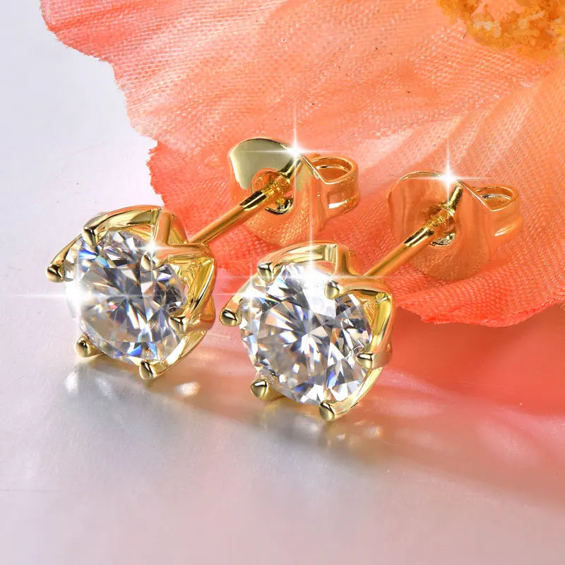 OXTAO Certified Moissanite Circular Stud Earrings for Women Girl 14K Gold Filled Flower Piercing Earring Fine Jewelry 5mm/6.5mm D Color VVS1 Lab Created Diamond Gift Birthday Party Gift