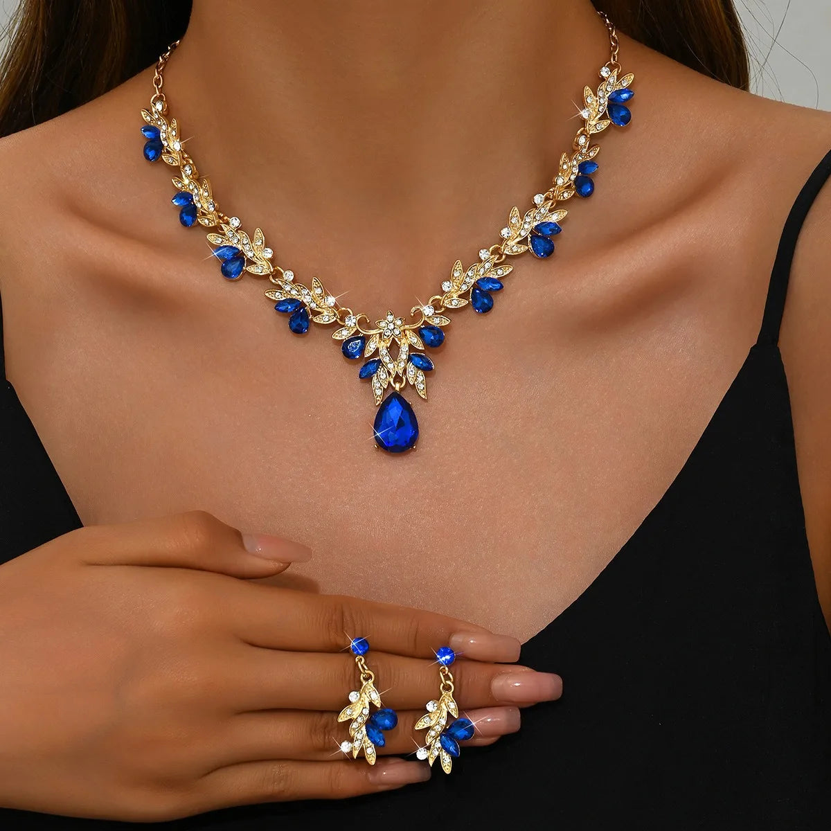 3pcs New Fashion Necklace Sets for Women Waterdrop Collar Choker Necklace Earring Jewelry Set for Prom Birthday Bridal Wedding