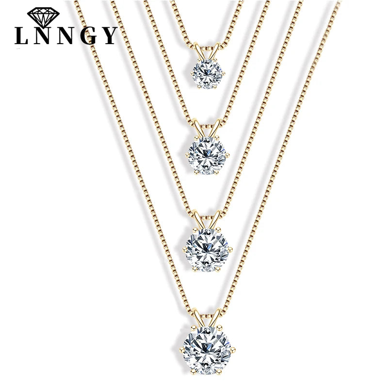 Lnngy Certified 0.5ct–5ct Moissanite Necklace Sparkling Solitaire Lab-Grown Diamond Pendant Necklaces for Women Daily Jewelry