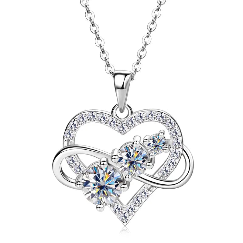 RAPRGOLD Certified Moissanite Infinite Love Heart Pendant Necklace Real S925 Sterling Silver for Women Fine Jewelry Gifts Cadena