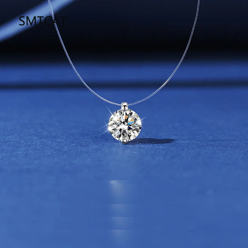 Moissanite Necklace 1-2ct Pear/Marquise/Round Brilliant Cut Diamond Fishing Line S925 Silver Pendant Necklace for Woman Gift