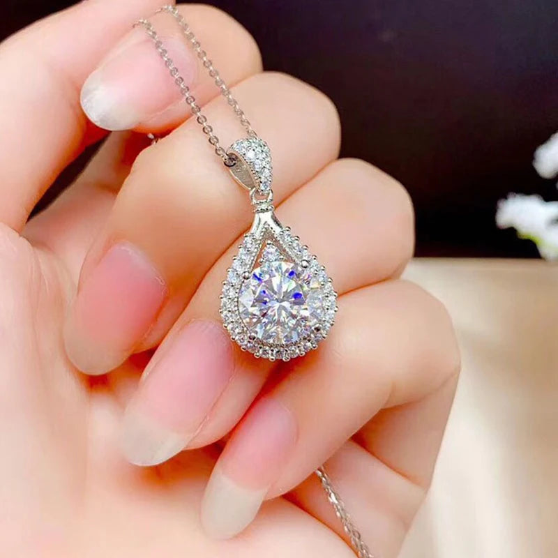 OXTAO 18K White Gold Moissanite Water Drop Necklace Pendant Female Jewelry Certified 925 Sterling Silver Anniversary Gift