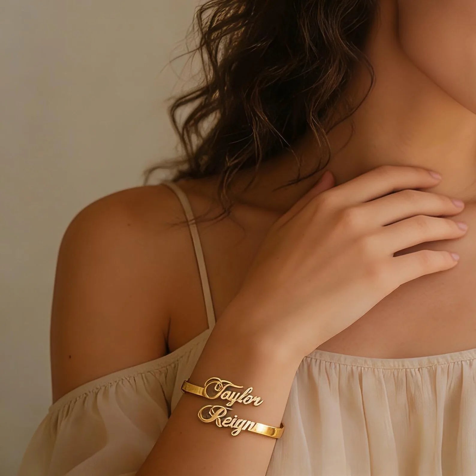 Dainty 18K Gold Plated Custom Name Bangle Bracelet Custom Name Bracelet Personalized Stainless Steel Jewelry Gift for Women