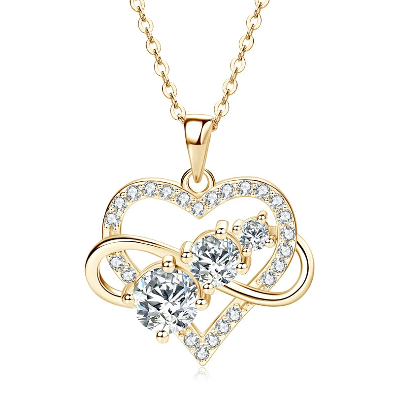 RAPRGOLD Certified Moissanite Infinite Love Heart Pendant Necklace Real S925 Sterling Silver for Women Fine Jewelry Gifts Cadena