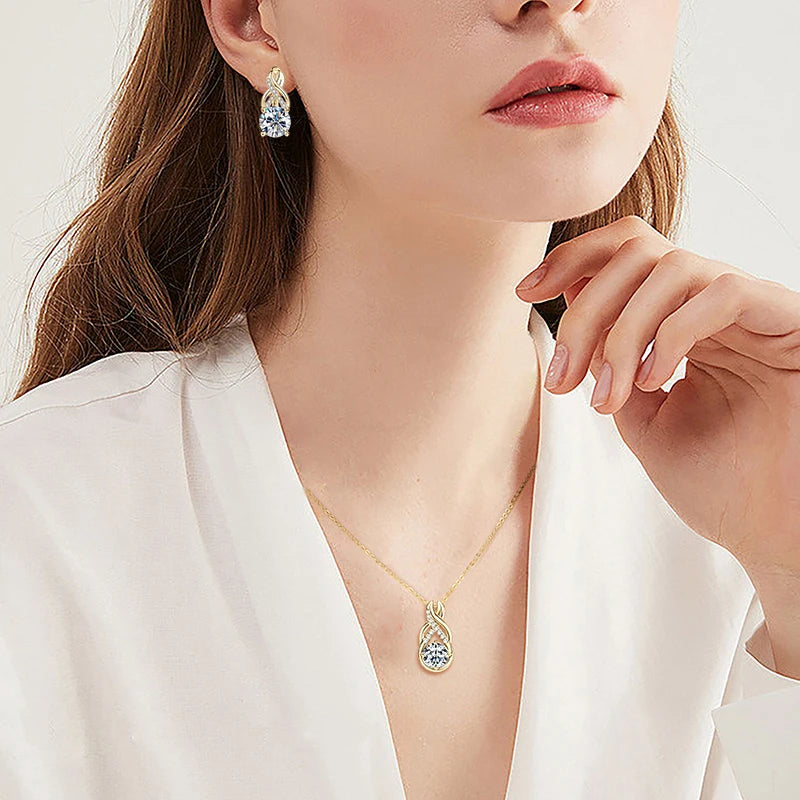 IOGOU Luxury 6.0CTW 8MM VVS1 Moissanite Jewelry Set 925 Silver Infinity Pendant Necklace Drop Hoop Earrings Sets for Women Gifts