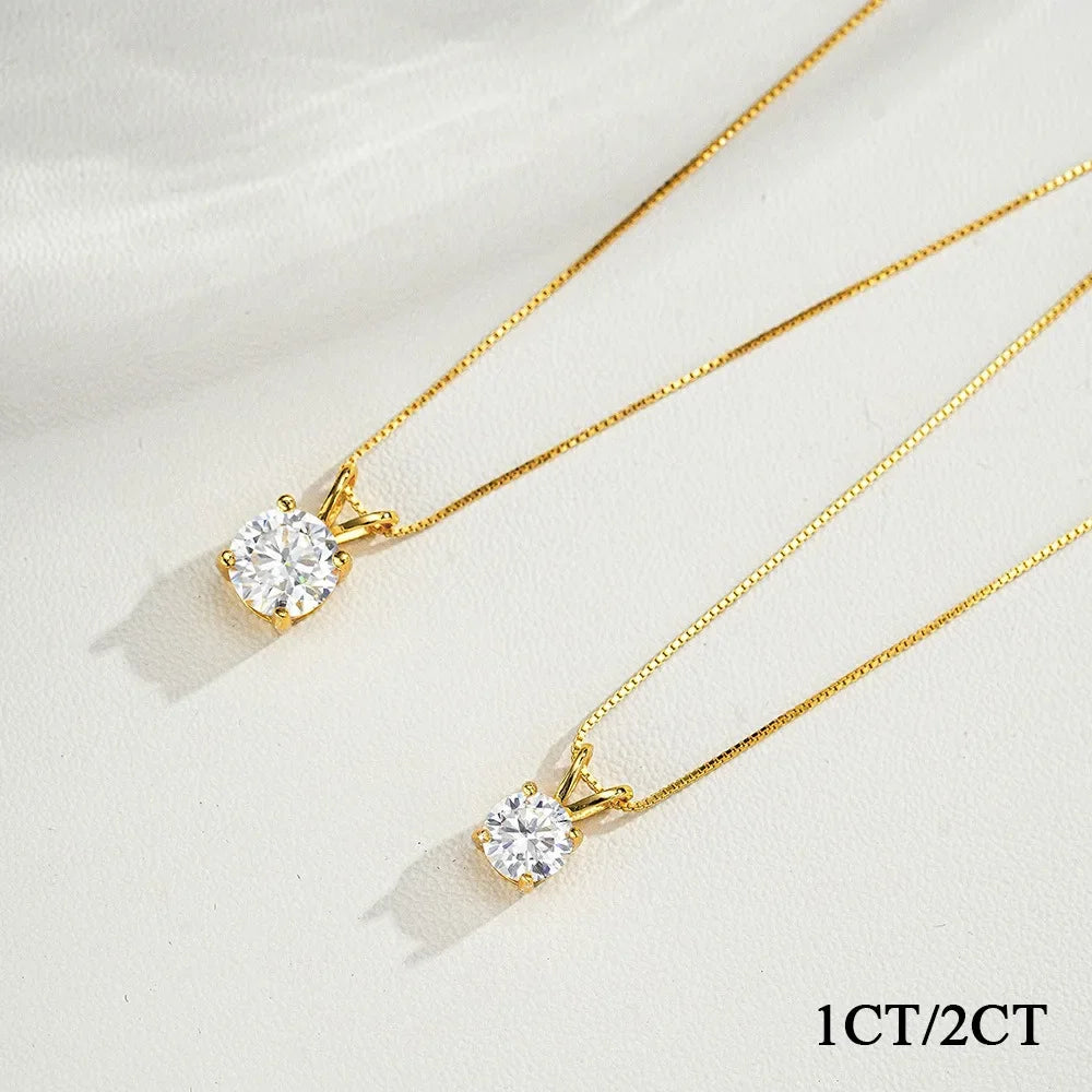 1-2CT Real Moissanite Necklace Pendants 925 Sterling Silver For Women 14K Gold Plated Wedding Chains Gifts Diamond Jewelry GRA