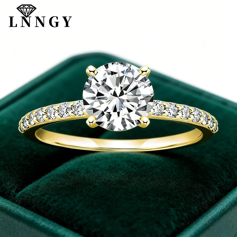 Lnngy Certified 8mm 2ct Moissanite Solitaire Ring 14K Gold Filled Engagement Rings For Women Wedding Party Jewelry Gift