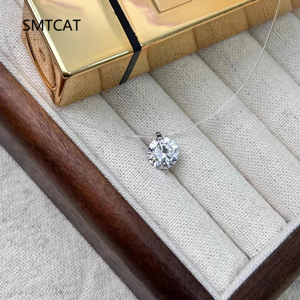 Moissanite Necklace 1-2ct Pear/Marquise/Round Brilliant Cut Diamond Fishing Line S925 Silver Pendant Necklace for Woman Gift
